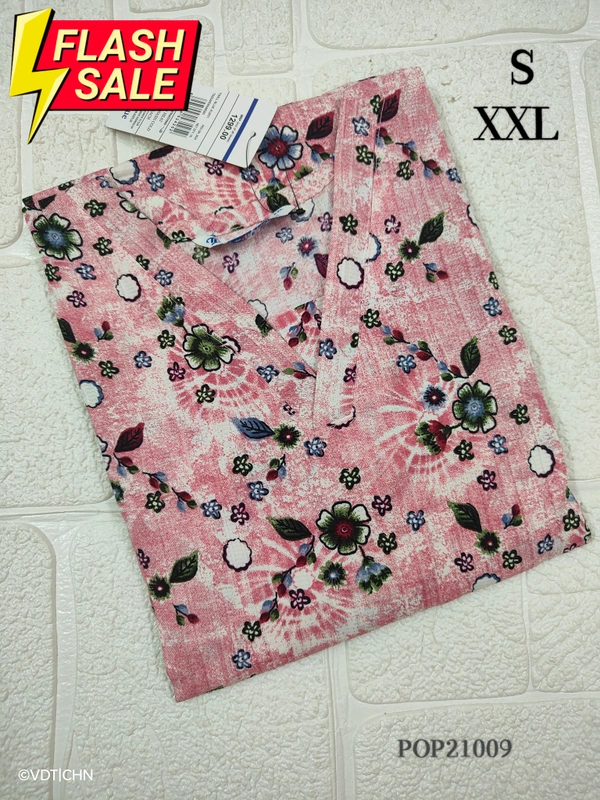 Twill Blue Popcorn Kurti POP21009 - 2XL, Pink