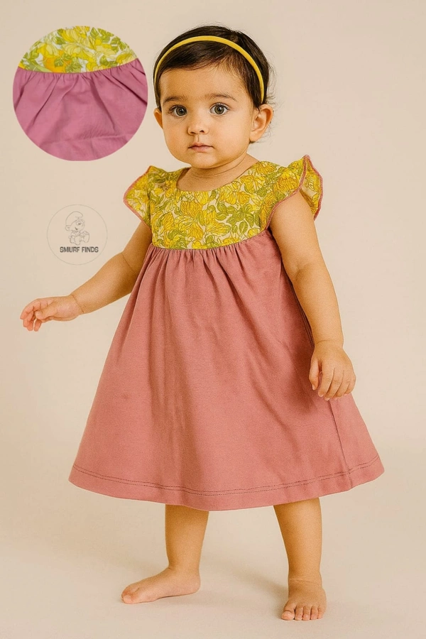 Smurf Finds Premium Cotton Printed Organic Cotton Frock for Girls| 100% Cotton| Pink | SMDF9304 - 1-2 Yr, Pink