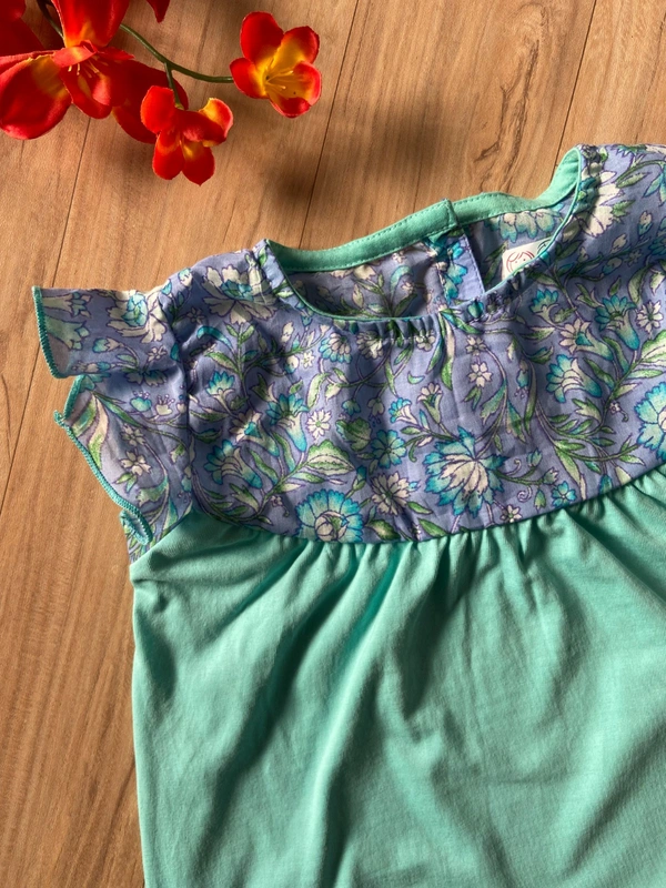 Smurf Finds Premium Cotton Printed Organic Cotton Frock for Girls| 100% Cotton|  Sky Blue | SMDF9303 - 1-2 Yr, Sky Blue