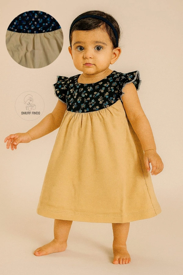 Smurf Finds Premium Cotton Printed Organic Cotton Frock for Girls| 100% Cotton|  Sandle | SMDF9302 - 2-4 Yr, Sandle