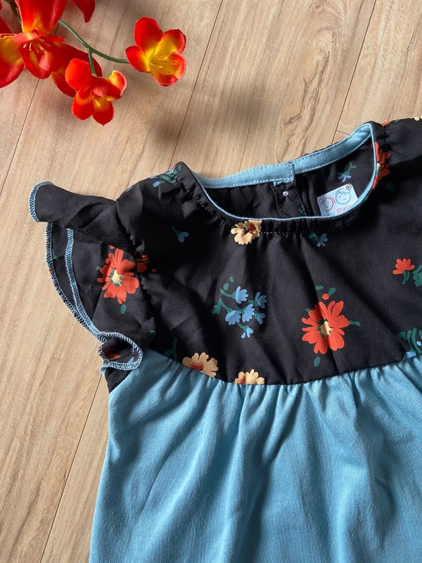 Smurf Finds Premium Cotton Printed Organic Cotton Frock for Girls| 100% Cotton| Sky Blue | SMDF93010 - 1-2 Yr, Sky Blue