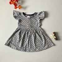 Smurf Finds Premium Cotton Printed Organic Cotton Frock for Girls| 100% Cotton| Front Openable Buttons| Ash| SMFCKIY12306 - 6-9 Month, Ash