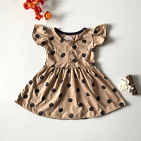 Smurf Finds Premium Cotton Printed Organic Cotton Frock for Girls| 100% Cotton| Front Openable Buttons| Light Brown | SMFCKIY12305 - 9-12 Month, Light Brown