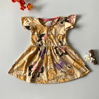Smurf Finds Premium Cotton Printed Organic Cotton Frock for Girls| 100% Cotton| Front Openable Buttons| Peach Brown| SMFCKIY12302 - 9-12 Month, Peach Brown