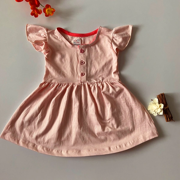 Smurf Finds Premium Cotton Printed Organic Cotton Frock for Girls| 100% Cotton| Front Openable Buttons| Peach| SMFCKIY12303 - 9-12 Month, Peach