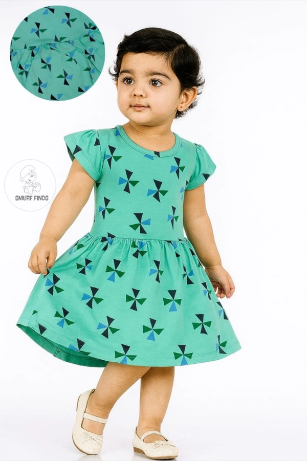 Smurf Finds Premium Cotton Printed Organic Cotton Frock for Girls| 100% Cotton| Peach Green |SMF11026 - 5-6 year, Peach Green