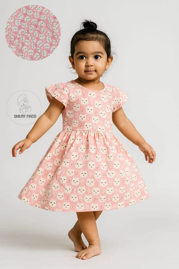 Smurf Finds Premium Cotton Printed Organic Cotton Frock for Girls| 100% Cotton| Pink |SMF11005 - 7-8 Year, Pink