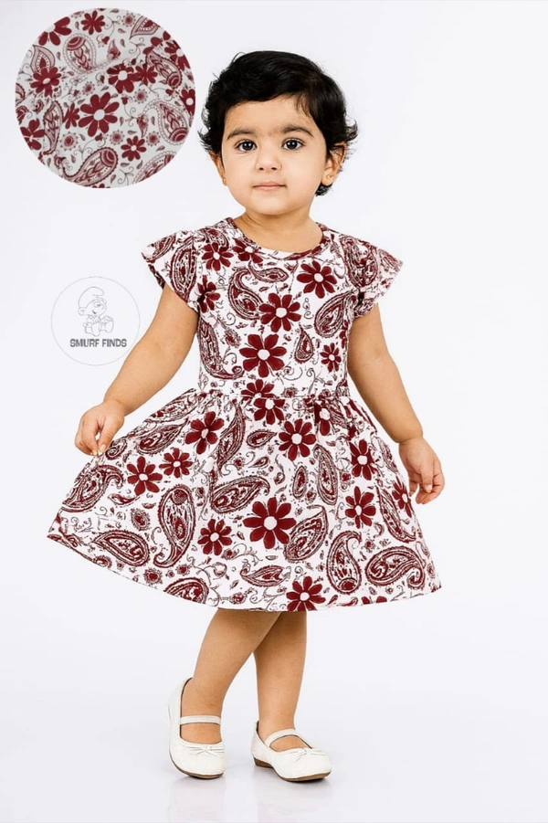 Smurf Finds Premium Cotton Printed Organic Cotton Frock for Girls| 100% Cotton| Maroon Florel |SMF11019 - 2-3 Year, Maroon Florel