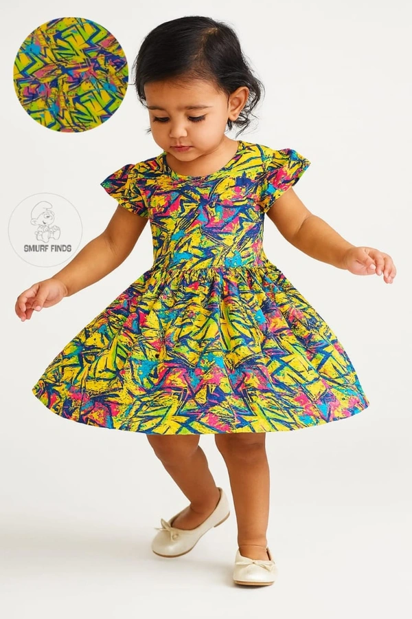 Smurf Finds Premium Cotton Printed Organic Cotton Frock for Girls| 100% Cotton| multi Clolour |SMF11008 - 3-4 Year, Multi colour
