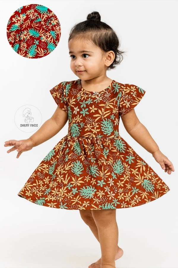 Smurf Finds Premium Cotton Printed Organic Cotton Frock for Girls| 100% Cotton| Maroon |SMF11013 - 2-3 Year, Maroon