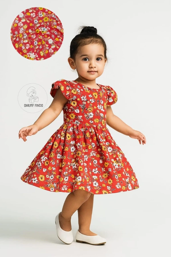 Smurf Finds Premium Cotton Printed Organic Cotton Frock for Girls| 100% Cotton| Red |SMF11002 - 3-4 Year, Red