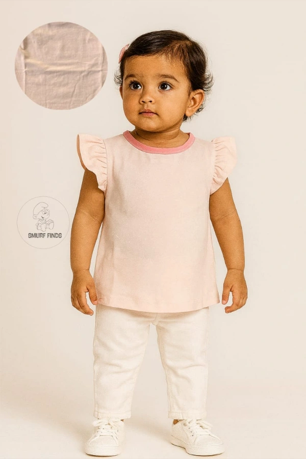 Smurf Finds Premium Cotton Printed Organic Cotton TShirt for Girls| 100% Cotton| Back Buttons|  Pink | SMTE7306 - 0-6 Month, Pink