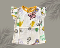 Smurf Finds Premium Cotton Printed Organic Cotton TShirt for Girls| 100% Cotton| Back Buttons|  White | SMTE7301 - 0-6 Month, White