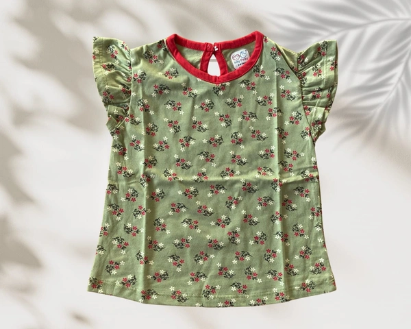 Smurf Finds Premium Cotton Printed Organic Cotton TShirt for Girls| 100% Cotton| Back Buttons|  Green | SMTE73015 - 0-6 Month, Green