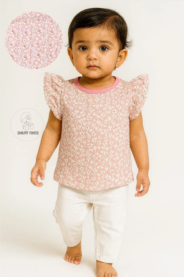 Smurf Finds Premium Cotton Printed Organic Cotton TShirt for Girls| 100% Cotton| Back Buttons|  Pink | SMTE73014 - 1-2 Month, Pink