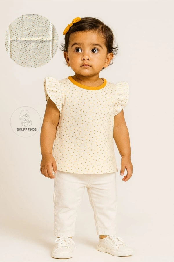 Smurf Finds Premium Cotton Printed Organic Cotton TShirt for Girls| 100% Cotton| Back Buttons|  White | SMTE7304 - 2-4 Month, White