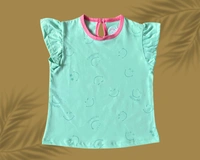 Smurf Finds Premium Cotton Printed Organic Cotton TShirt for Girls| 100% Cotton| Back Buttons|  Sky blue  | SMTE7309 - 4-6 Yr, Sky Blue