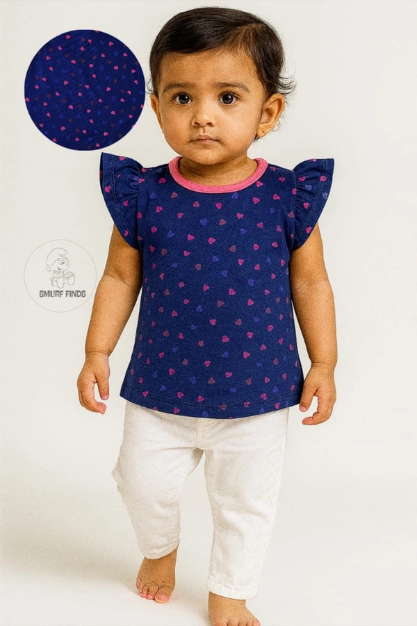 Smurf Finds Premium Cotton Printed Organic Cotton TShirt for Girls| 100% Cotton| Back Buttons|  Blue | SMTE73013 - 1-2 Yr, Blue