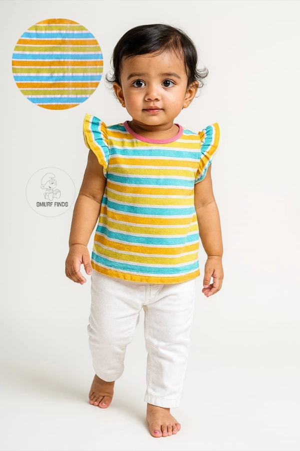 Smurf Finds Premium Cotton Printed Organic Cotton TShirt for Girls| 100% Cotton| Back Buttons|  Yellow | SMTE7307 - 4-6 Month, Yellow