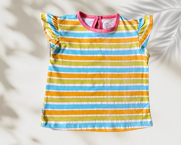 Smurf Finds Premium Cotton Printed Organic Cotton TShirt for Girls| 100% Cotton| Back Buttons|  Yellow | SMTE7307 - 4-6 Month, Yellow
