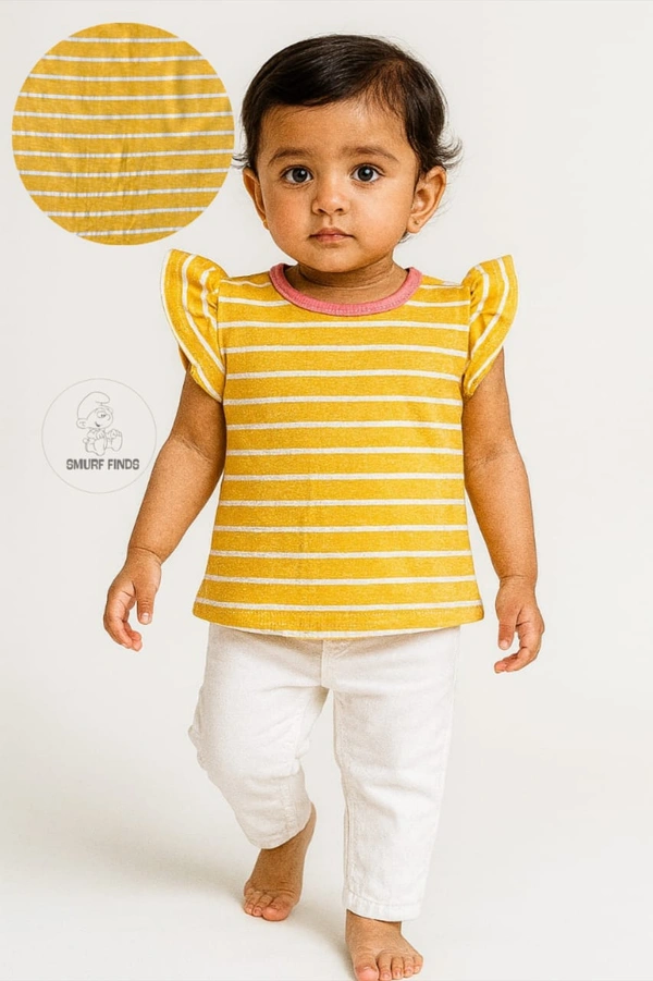 Smurf Finds Premium Cotton Printed Organic Cotton TShirt for Girls| 100% Cotton| Back Buttons| Yellow| SMTE73011 - 1-2 Yr, Yellow