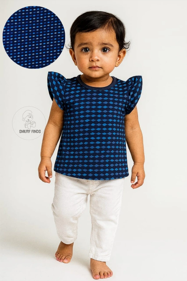 Smurf Finds Premium Cotton Printed Organic Cotton TShirt for Girls| 100% Cotton| Back Buttons| Blue | SMTE73010 - 1-2 Yr, Blue