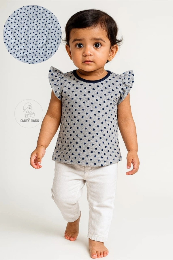 Smurf Finds Premium Cotton Printed Organic Cotton TShirt for Girls| 100% Cotton| Back Buttons| Ash | SMTE7308 - 2-4 Yr, Ash