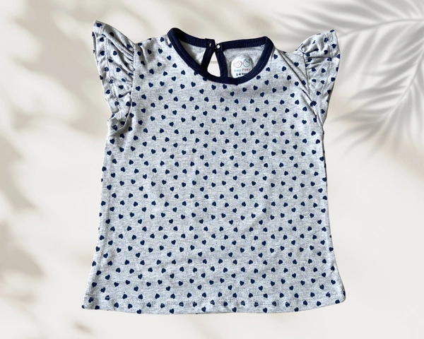 Smurf Finds Premium Cotton Printed Organic Cotton TShirt for Girls| 100% Cotton| Back Buttons| Ash | SMTE7308 - 2-4 Yr, Ash