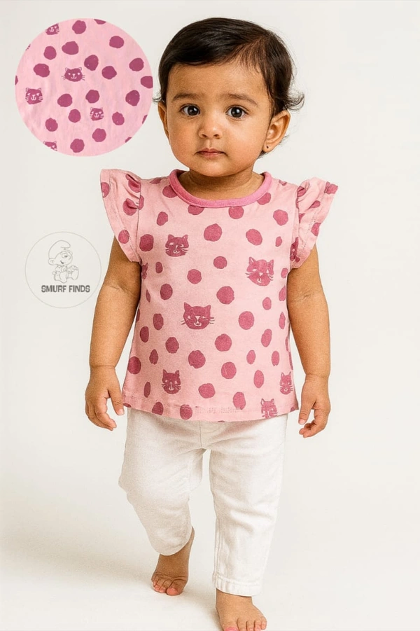 Smurf Finds Premium Cotton Printed Organic Cotton TShirt for Girls| 100% Cotton| Back Buttons|  Pink | SMTE73012 - 2-4 Yr, Pink