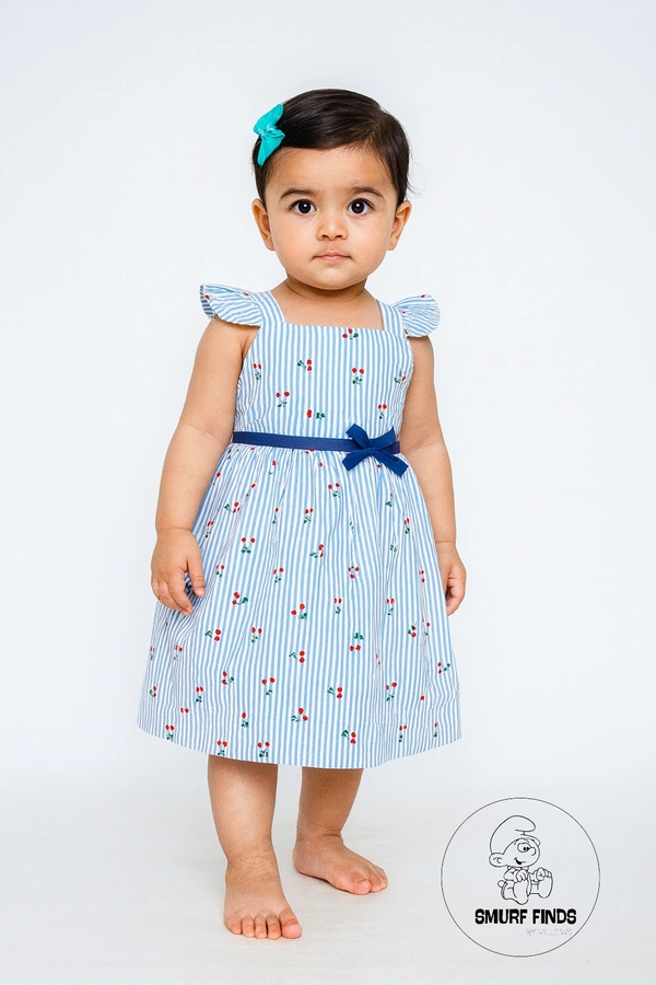 Smurf Finds Premium Woven Printed Organic Cotton Frock| 100% Cotton| Blue| SMWF169004 - 18 mon, Blue