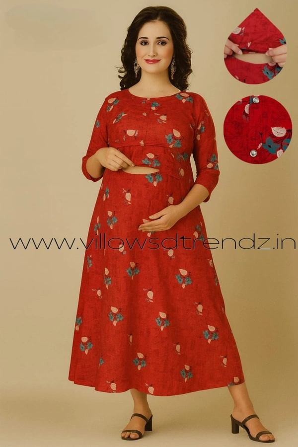 Twill Blue Pull -up Feeding Umbrella Rayon Kurti | Red| PFK28005 - 2XL, Red