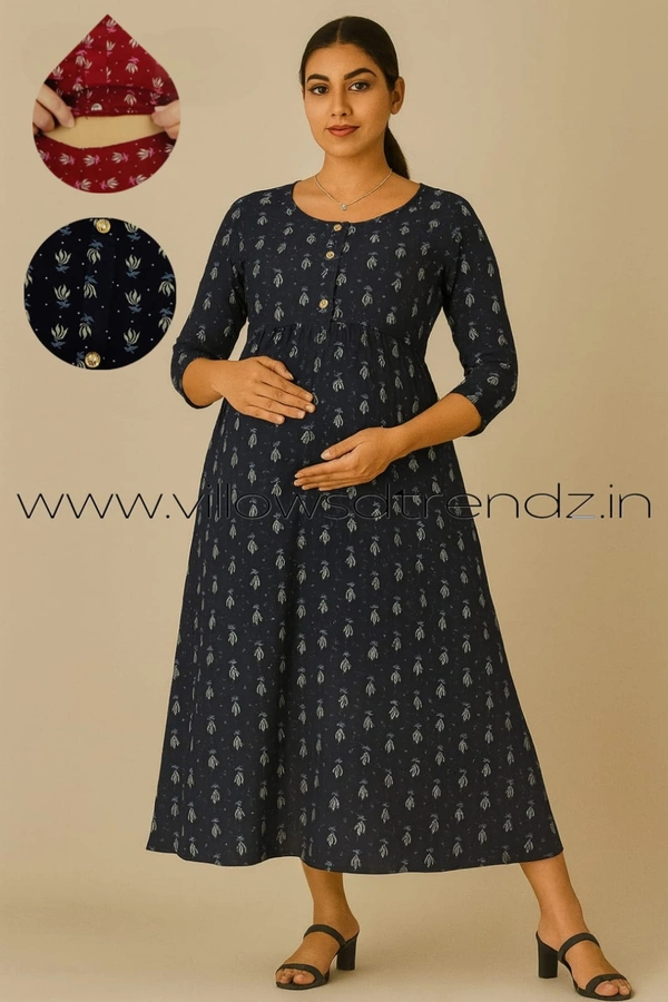 Twill Blue Pull-up Feeding Umbrella Rayon Kurti | Ink Blue | PFK28012 - 2XL, Ink blue