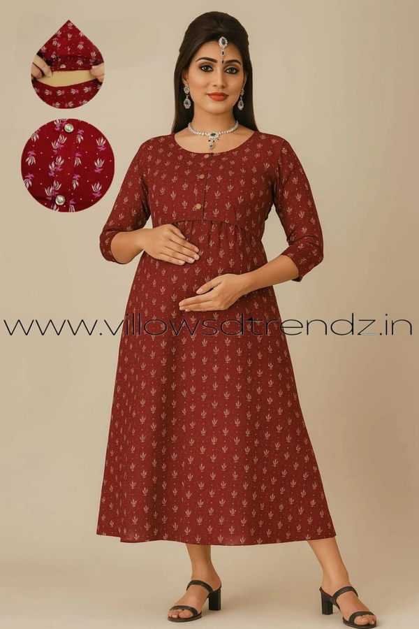 Twill Blue Pull-up Feeding Umbrella Rayon Kurti | Maroon | PFK28009 - XL, Maroon