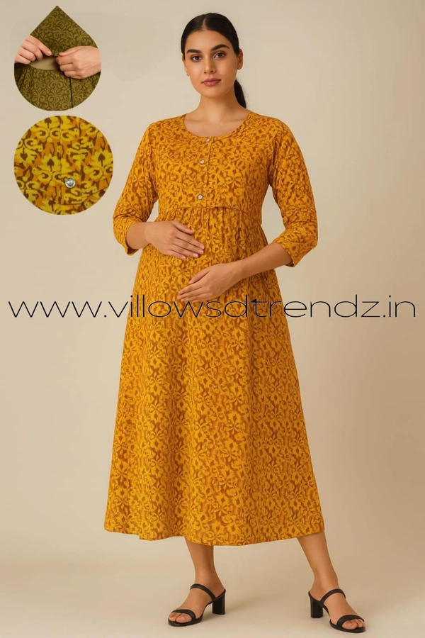 Twill Blue Pull-up Feeding Umbrella Rayon Kurti |Musturd yellow| PFK28004 - 2XL, Musturd yellow