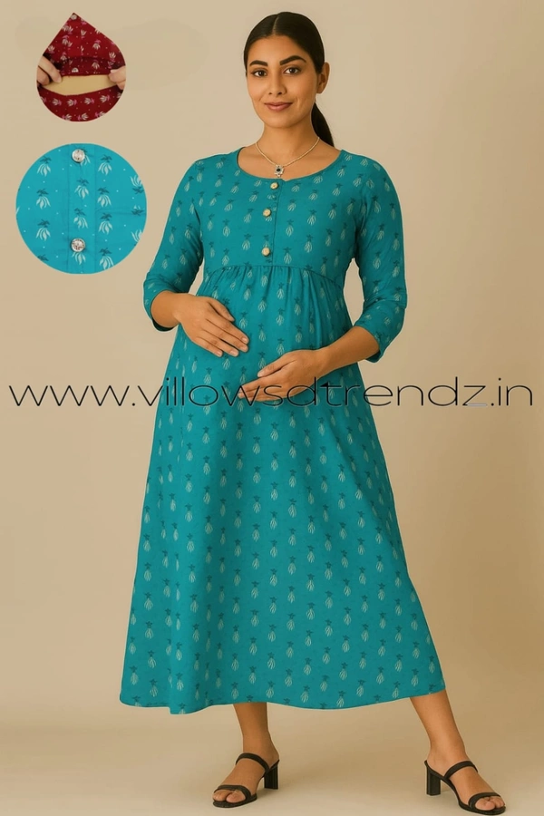 Twill Blue Pull-up Feeding Umbrella Rayon Kurti | Sky blue | PFK28011 - XL, Sky Blue
