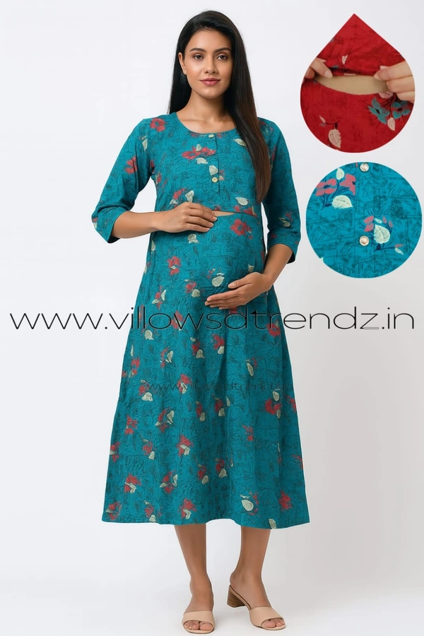 Twill Blue Pull-up Feeding Umbrella Rayon Kurti |Sky Blue | PFK28008 - 2XL, Sky Blue
