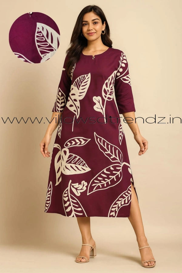 Twill Blue Rayon Kurta| Side cut| 3/4 Sleeve| Beetroot colour| AV240072 - 2XL, Beetroot colour