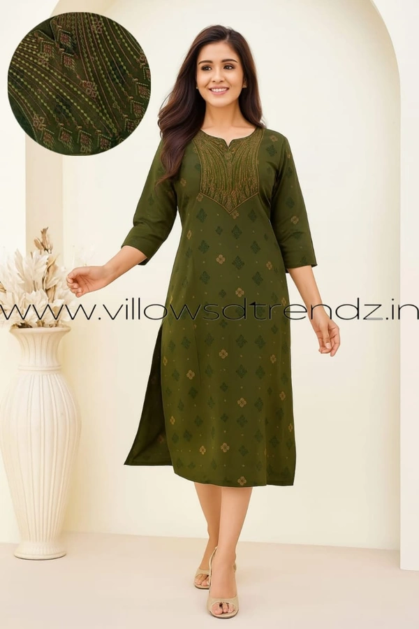 Twill Blue Rayon Kurta| Side cut| 3/4 Sleeve| Green| LI22003 - XL, Green