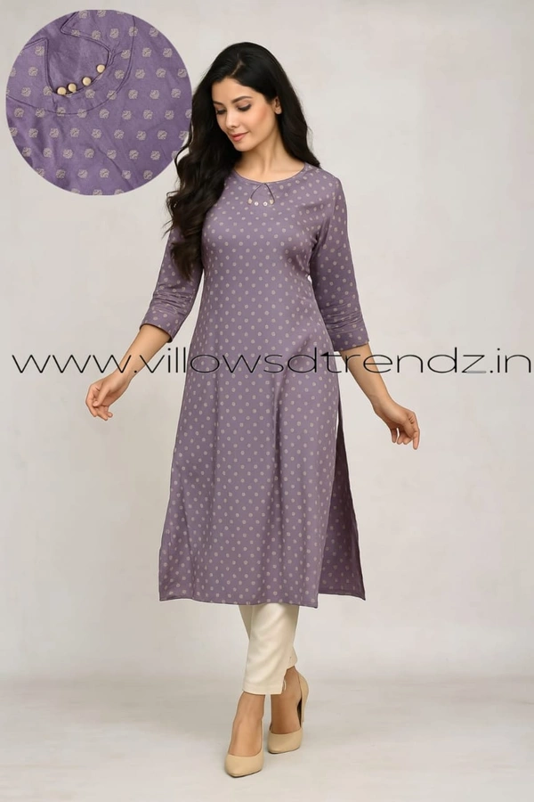 Twill Blue Rayon Kurta| Side cut| 3/4 Sleeve| Lavender | LI195034 - XL, Lavender