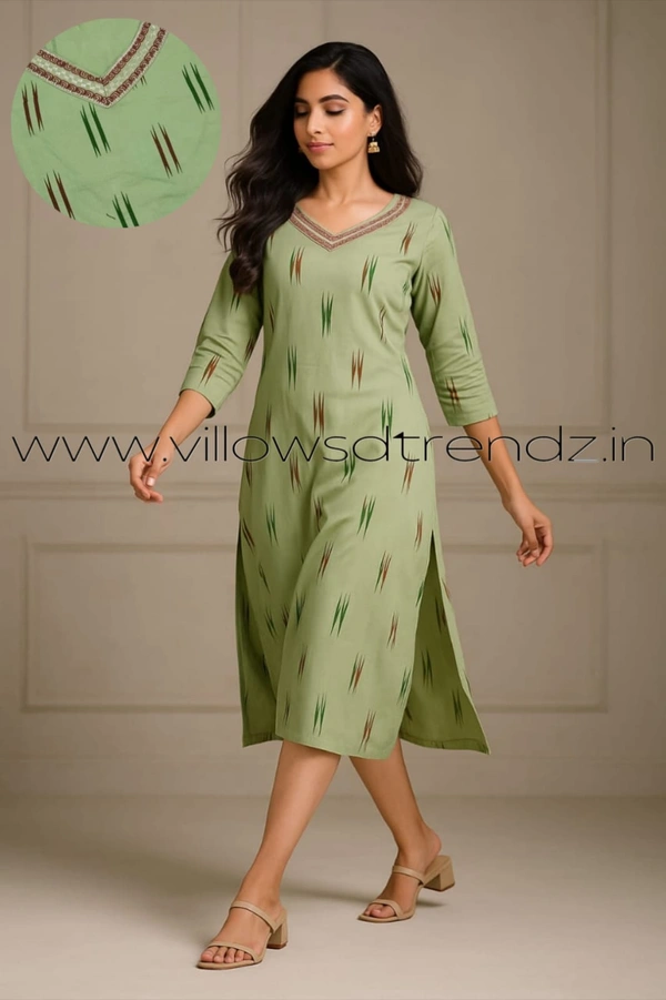 Twill Blue Rayon Kurta| Side cut| 3/4 Sleeve| Light Green | L11930018 - L