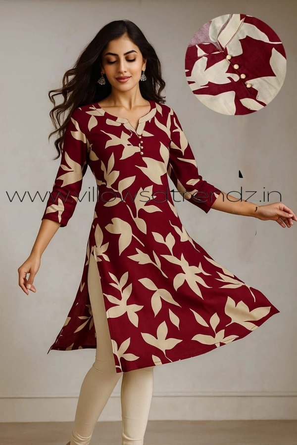 Twill Blue Rayon Kurta| Side cut| 3/4 Sleeve| Maroon | LI193028 - 2XL