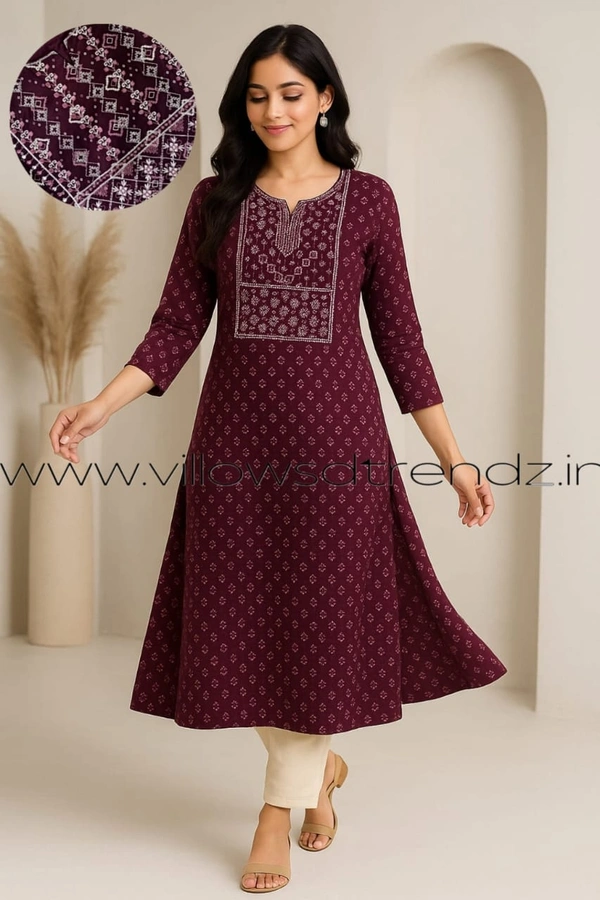 Twill Blue Rayon Kurta| Side cut| 3/4 Sleeve| Maroon | LI22002 - L, Maroon