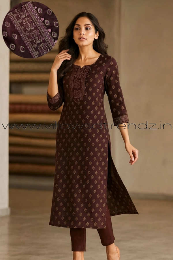 Twill Blue Rayon Kurta| Side cut| 3/4 Sleeve| Maroon| LI22005 - S, Maroon