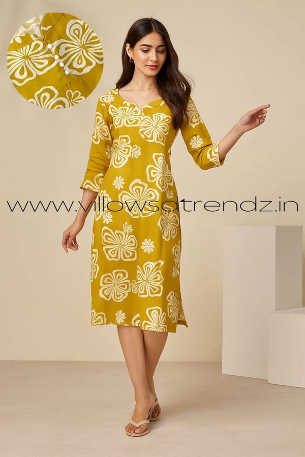 Twill Blue Rayon Kurta| Side cut| 3/4 Sleeve| Musturd yellow | LI193030 - L