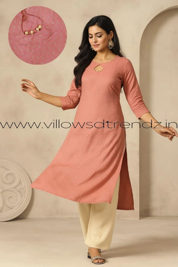 Twill Blue Rayon Kurta| Side cut| 3/4 Sleeve| Peach | LI195033 - 2XL, Peach
