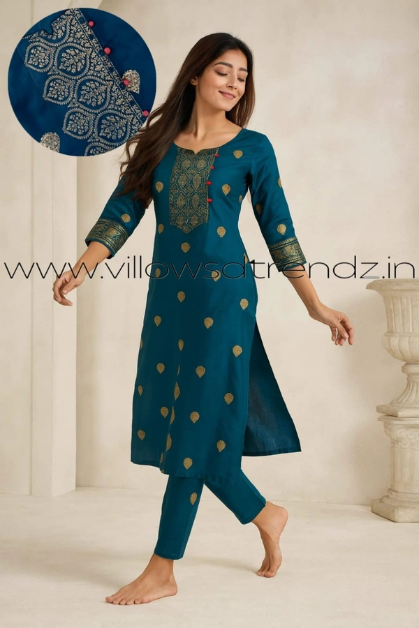 Twill Blue Rayon Kurta| Side cut| 3/4 Sleeve| Peacock Blue | LI22008 - S, Peacock Blue