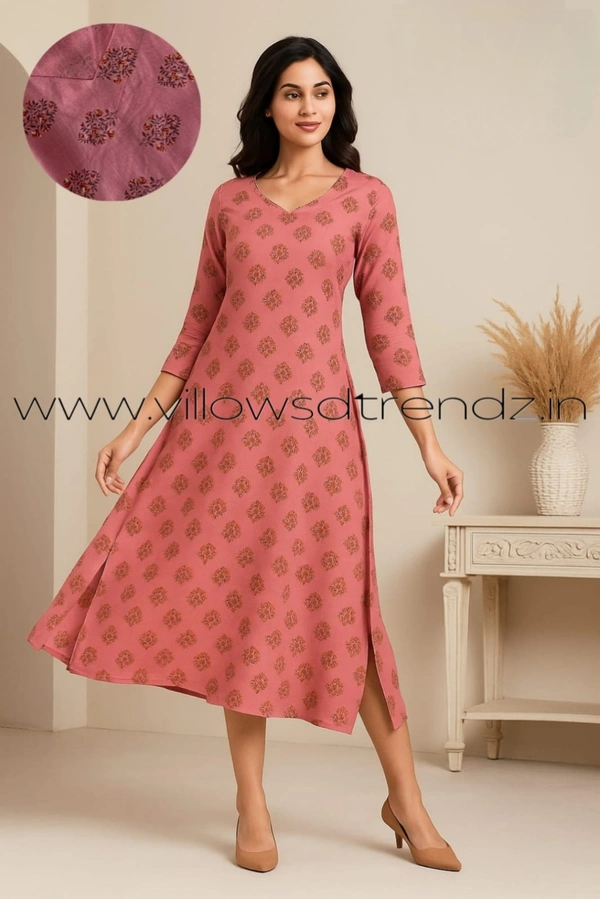 Twill Blue Rayon Kurta| Side cut| 3/4 Sleeve| Pink |LI1930050 - XL, Pink