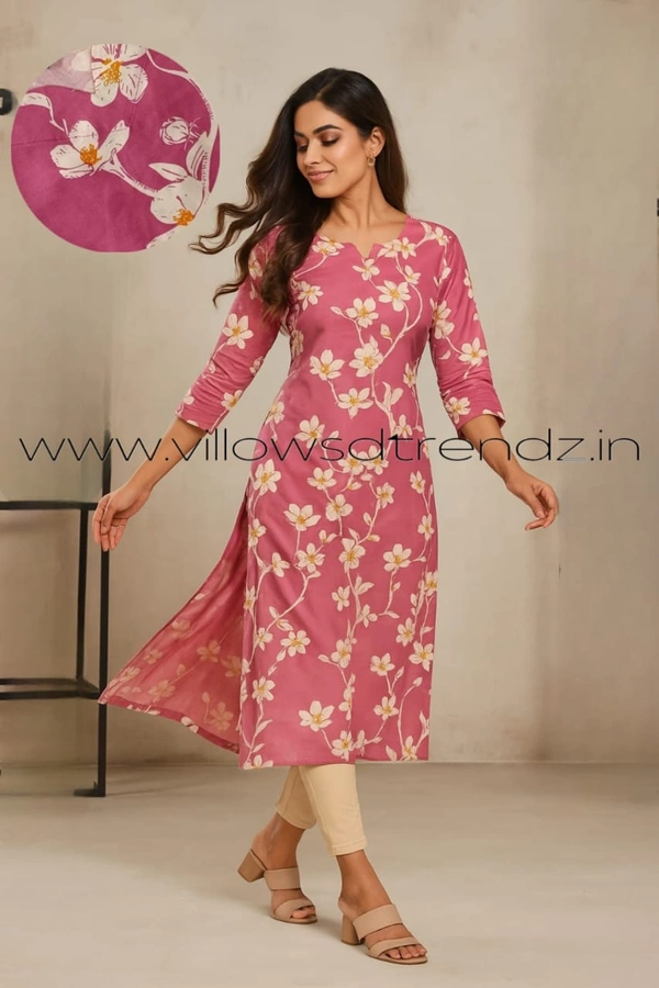 Twill Blue Rayon Kurta| Side cut| 3/4 Sleeve| Pink| LI1930059 - M, Pink