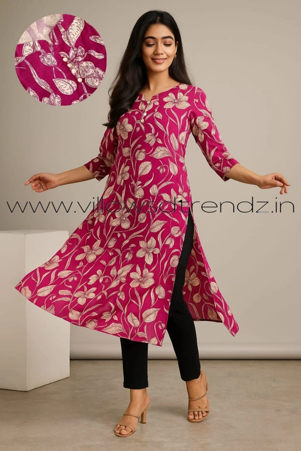 Twill Blue Rayon Kurta| Side cut| 3/4 Sleeve| Pink | LI193027 - S