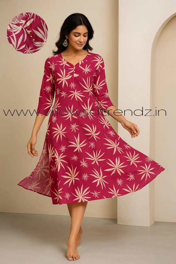 Twill Blue Rayon Kurta| Side cut| 3/4 Sleeve| Pink | LI193029 - L